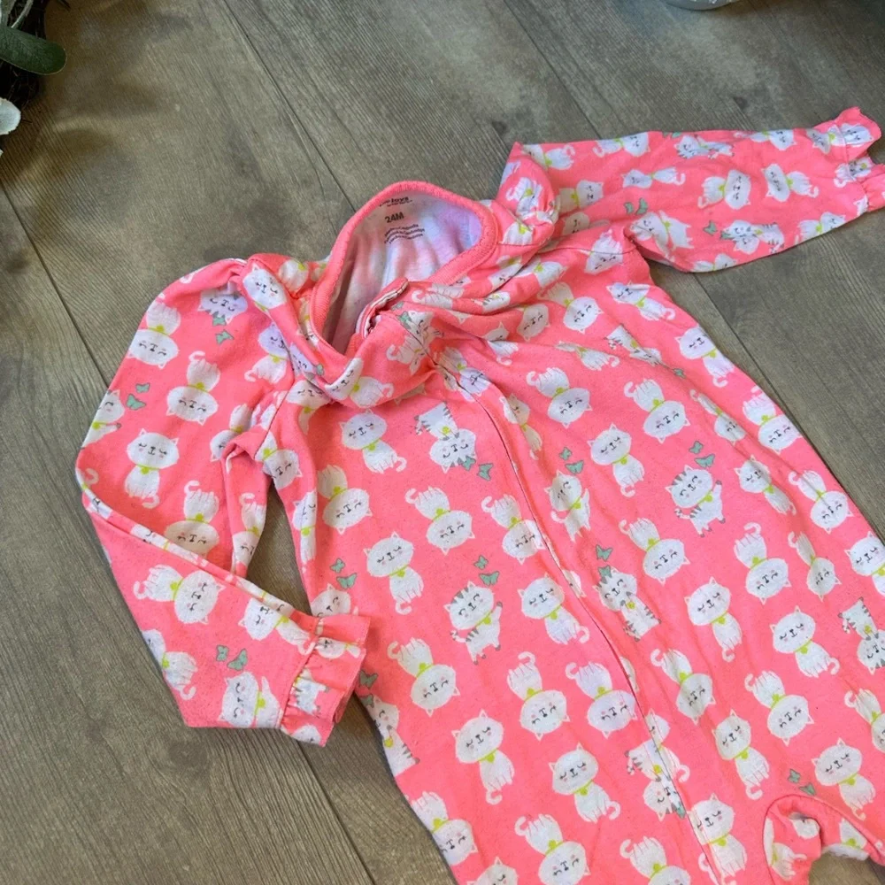 Carter’s Cat Zip Footie Ruffle Butt Pajamas 24 Months Baby Toddler Girl - Picture 6 of 12